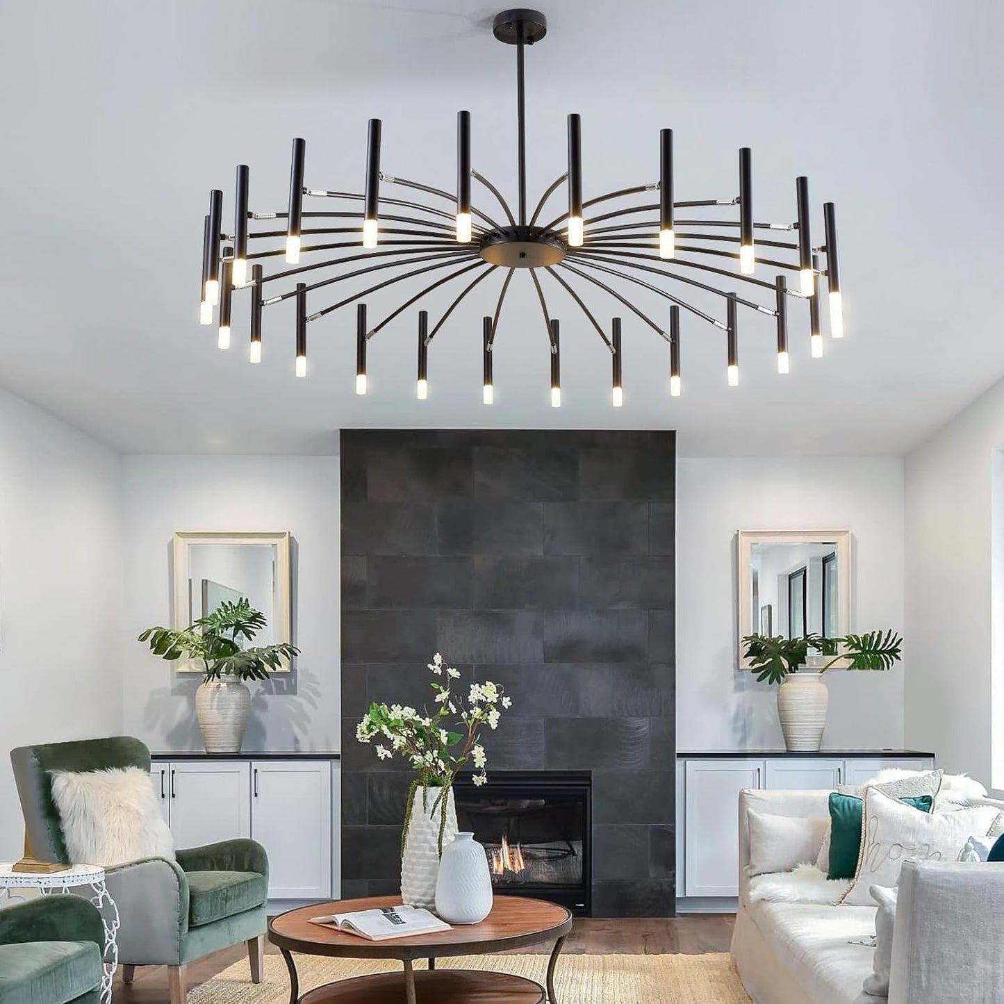 Black Modern Chandelier Large Chandelier Lighting Adjustable Ceiling Pendant Light 24-Light Pendant Light Fixtures for Living Room Dining Room