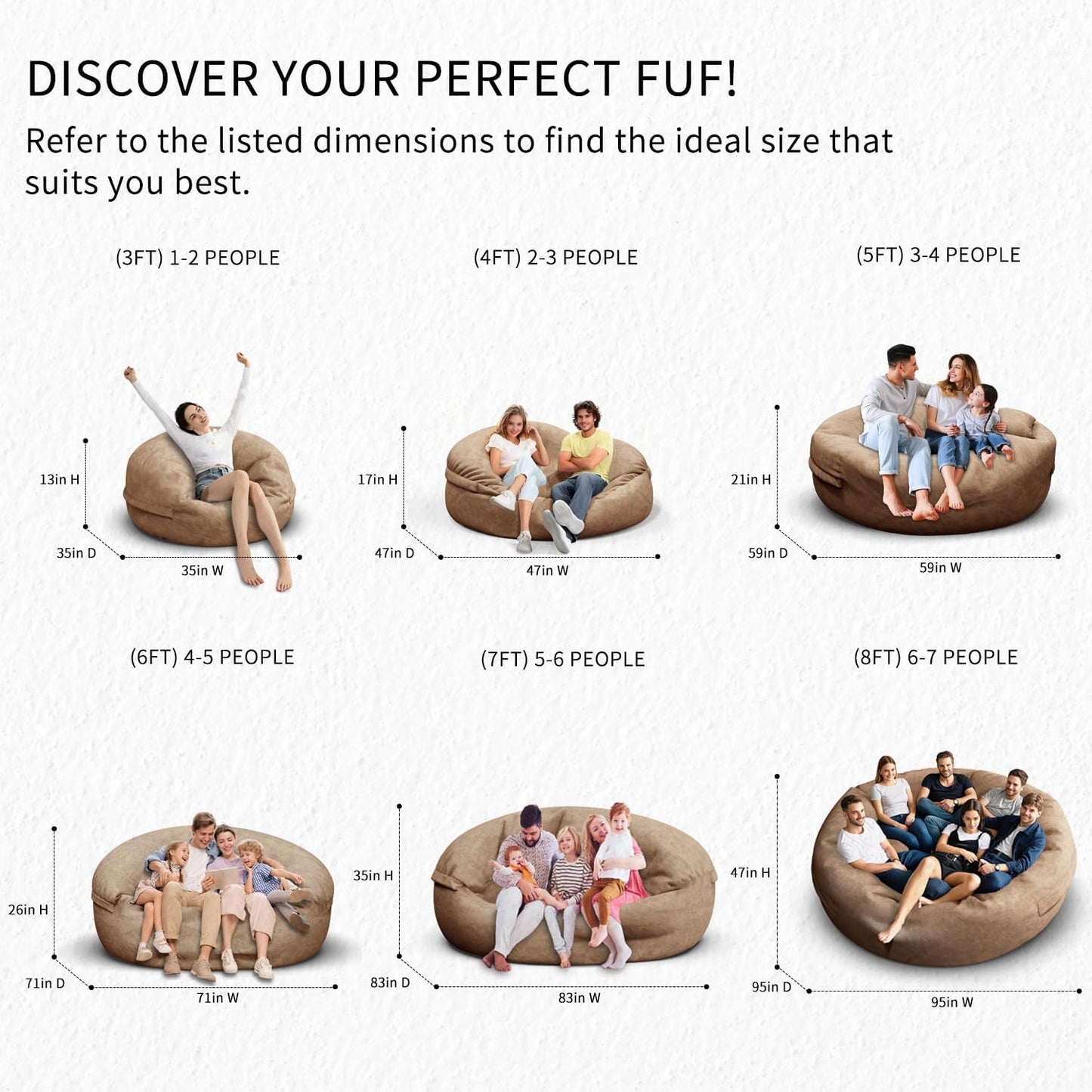 Bean Bag Chair for Adults 3FT,Soft Removable Cover for Teens/Girls Bedroom,Fluffy Giant Round Floor Beanbag Lounger Chairs (No Filler,Tan)