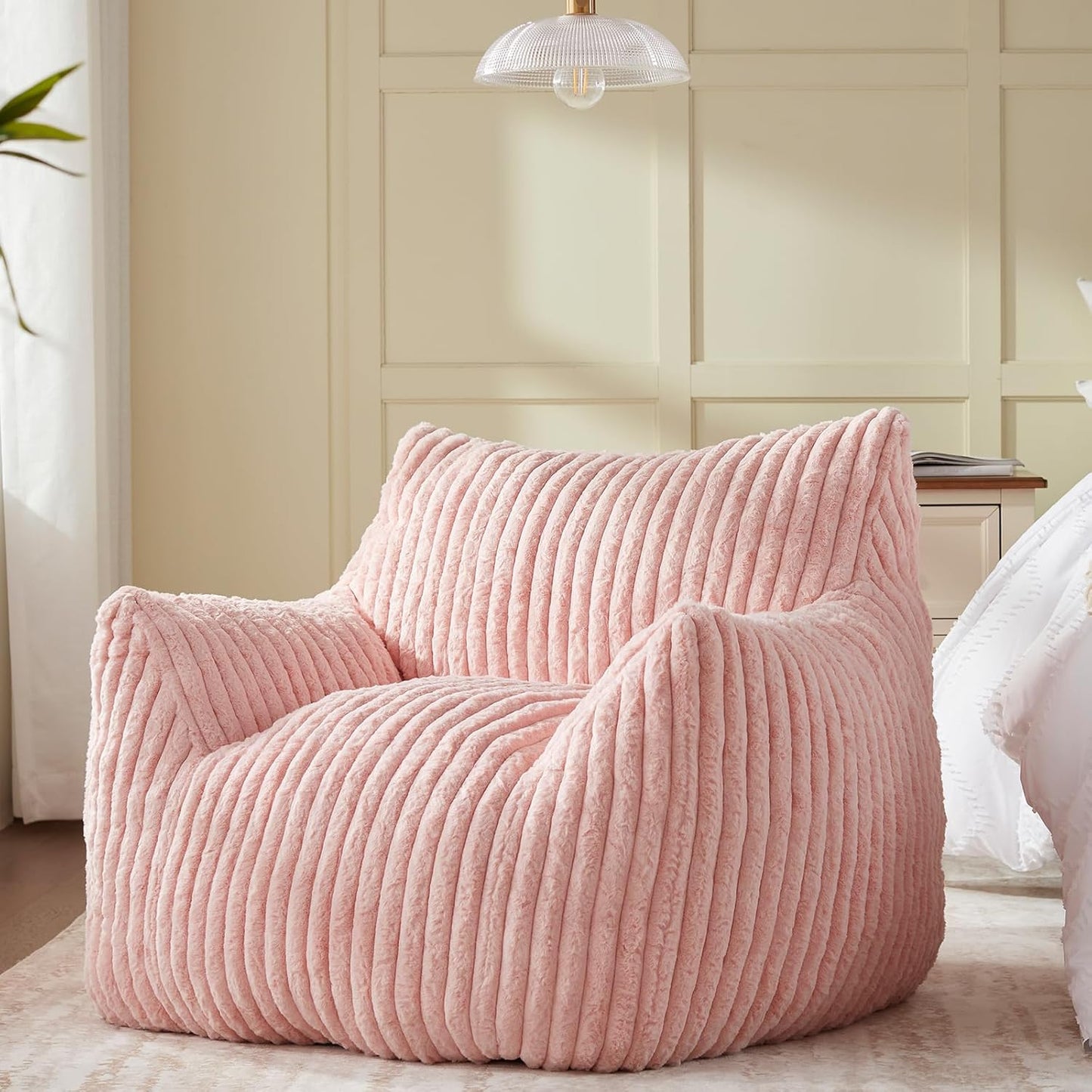 Giant Bean Bag Chairs for Adults Teens, Large Bean Bag Sofa Chairs with Filling Comfy Fuzzy BeanBag Chair with Armrests for Bedroom Living Room Reading