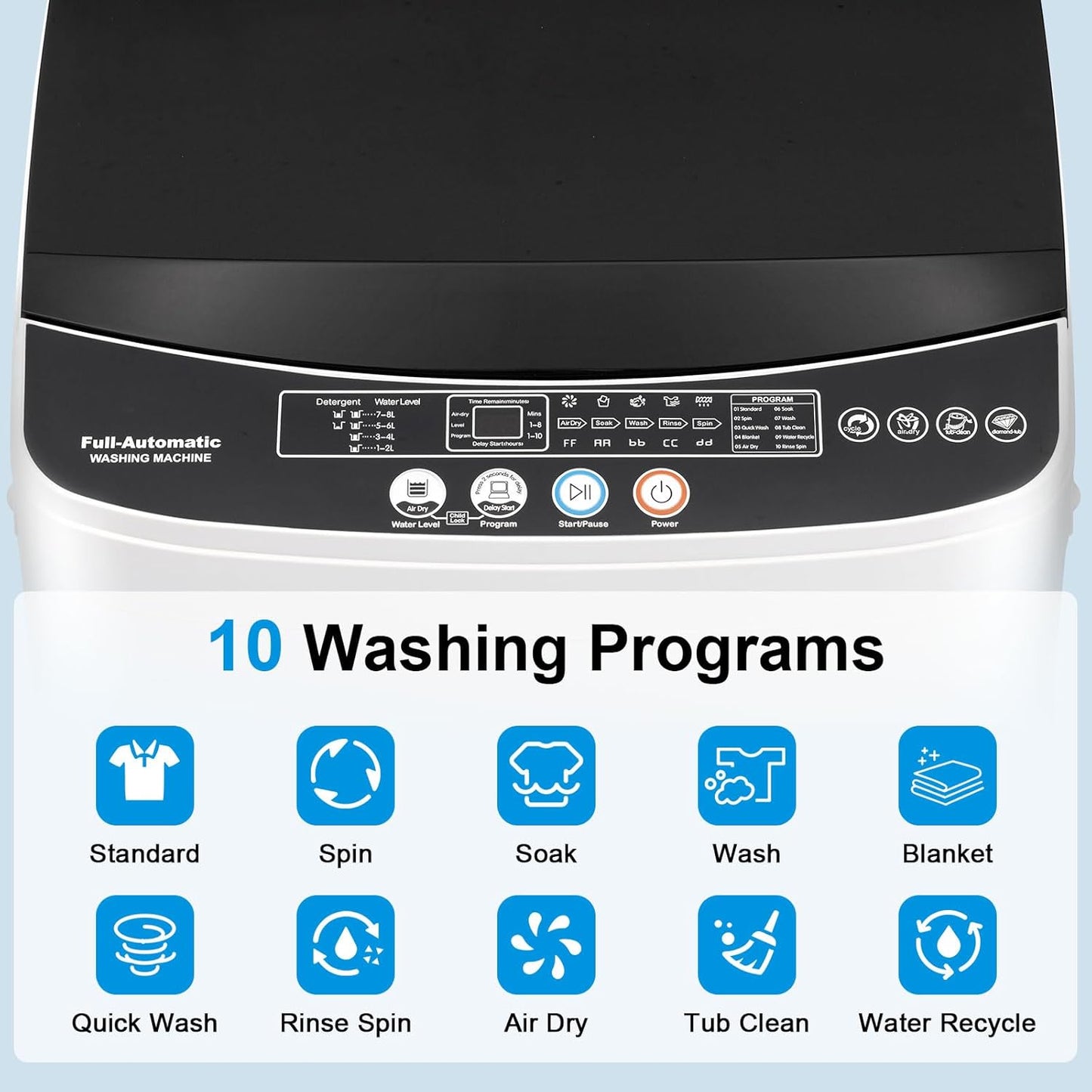 17Lbs Portable Washing Machine with10 Washing Programs, 2.2 Cu. Ft. Full Automatic Washer and Spinner Combo, Compact Laundry Washer Spinner for Apartment RV Dorm (2.2Cu. Ft)