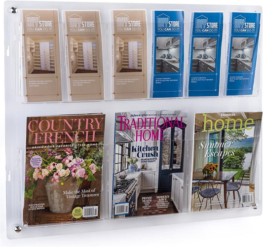 Displays2go 2-Tiered Acrylic Literature Wall Rack, Adjustable, Fits Brochures and Magazines - Clear (2RP6CLR)