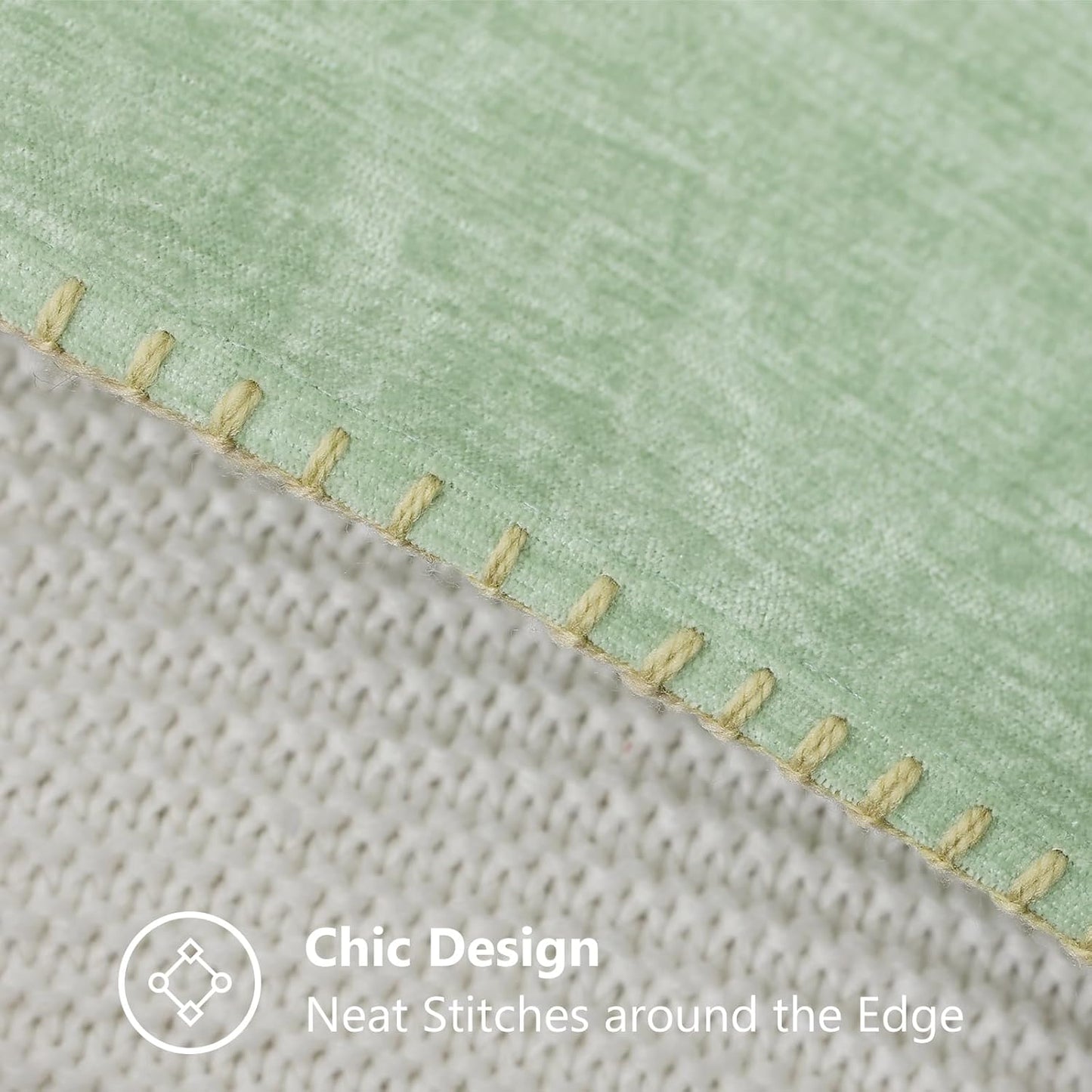 decorUhome Chenille Soft Throw Pillow Covers 20x20 Set of 2, Farmhouse Velvet Neutral Decorative Euro Pillow Covers with Stitched Edge for Couch Sofa Bed Home Decor, Sage Green