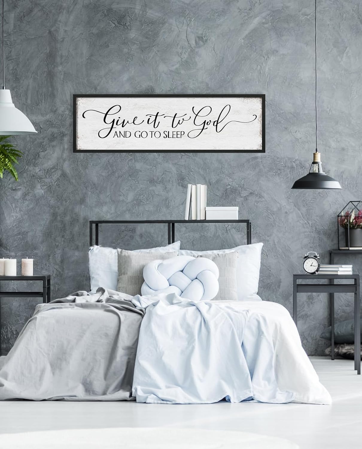Give It to God and Go to Sleep Sign: Farmhouse Bedroom Wall Decor Above Bed Rustic Country Master Bedroom Hanging Decor Framed Country Plaque 12" x 40"