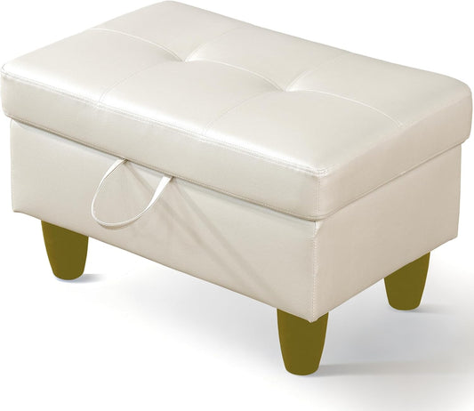 Ottoman Rectangular Storage Ottoman Bench, Faux Leather Footrest, Coffee Table, Stool Footstool with Hinged Lid for Living Room, Bedroom, Entryway, Pearl White, 28.5"x19"x17.5"