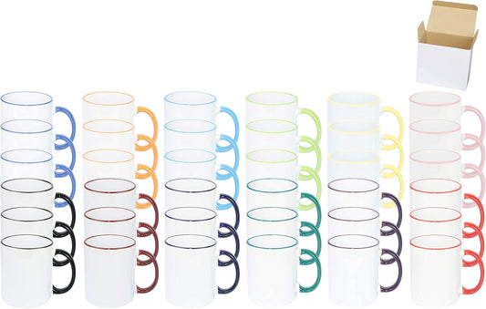 11oz White Ceramic Sublimation Coffee Mug in White Gift Box,12 Mixed Colors Banded, Case of 36