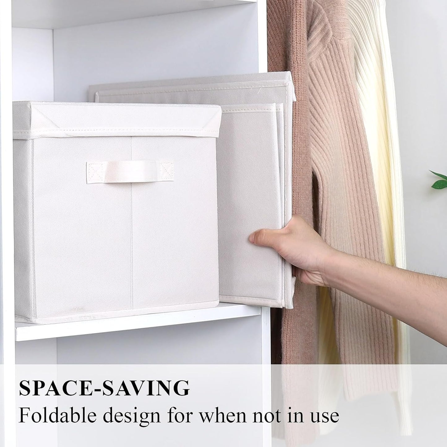 WUIKE Closet Storage Bin with Lids, Decorative Fabric Storage Bins for Clothes, Collapsible Storage Boxes for Home and Closet Organization, Beige, Extra Large, 3-Pack