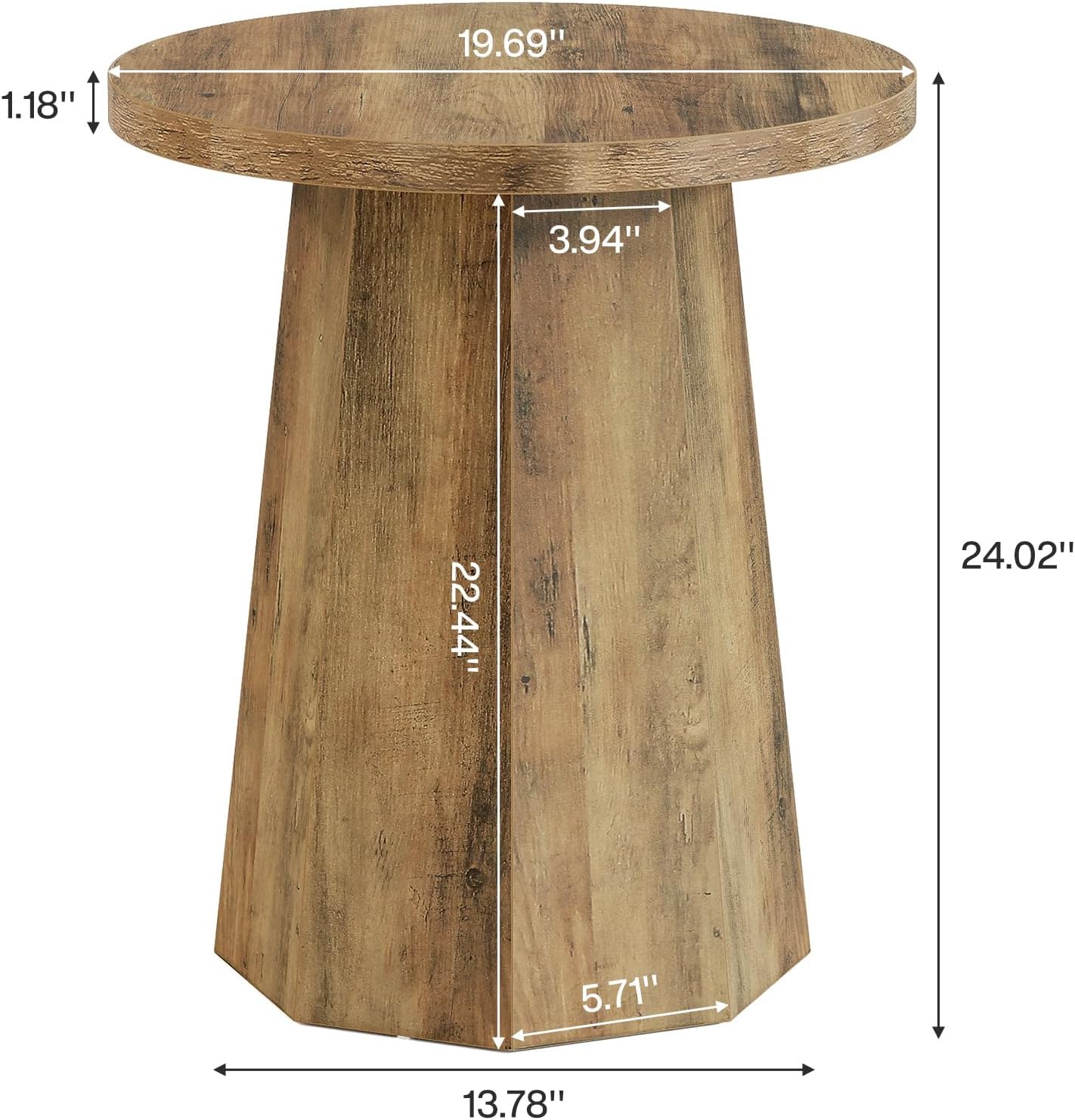 Tribesigns Round Pedestal End Table, Farmhouse Couch Side Table with Octagonal Base, Nightstand Accent Wooden Drink Stand (2, Rustic Brown)