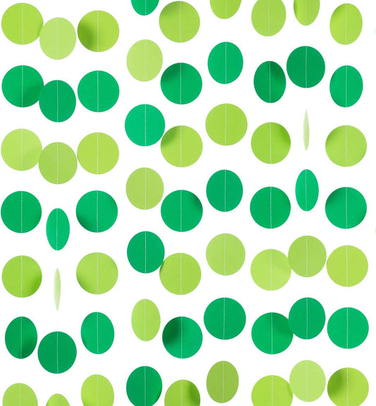 WEVEN Green Paper Garland Circle Dot Party Banner Streamer Backdrop Hanging Decorations, 2.5" in Diameter, 20 Feet in Total