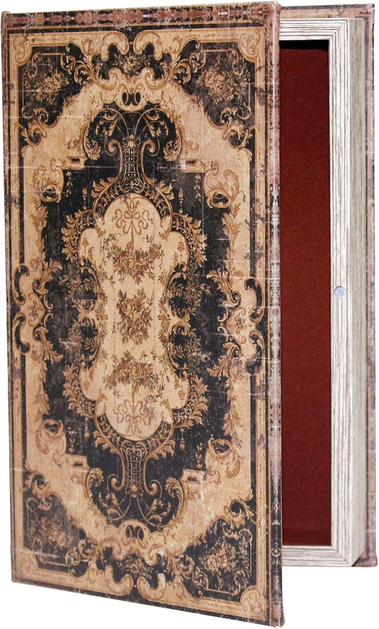 Decorative Storage Box for Home Decor - Vintage Faux Wood Book Box with Magnetic Lock, Hidden Jewelry & Remote Storage, Coffee Table Books Decor, Shelf Decor Accents (M Size, 10.2") -5-05