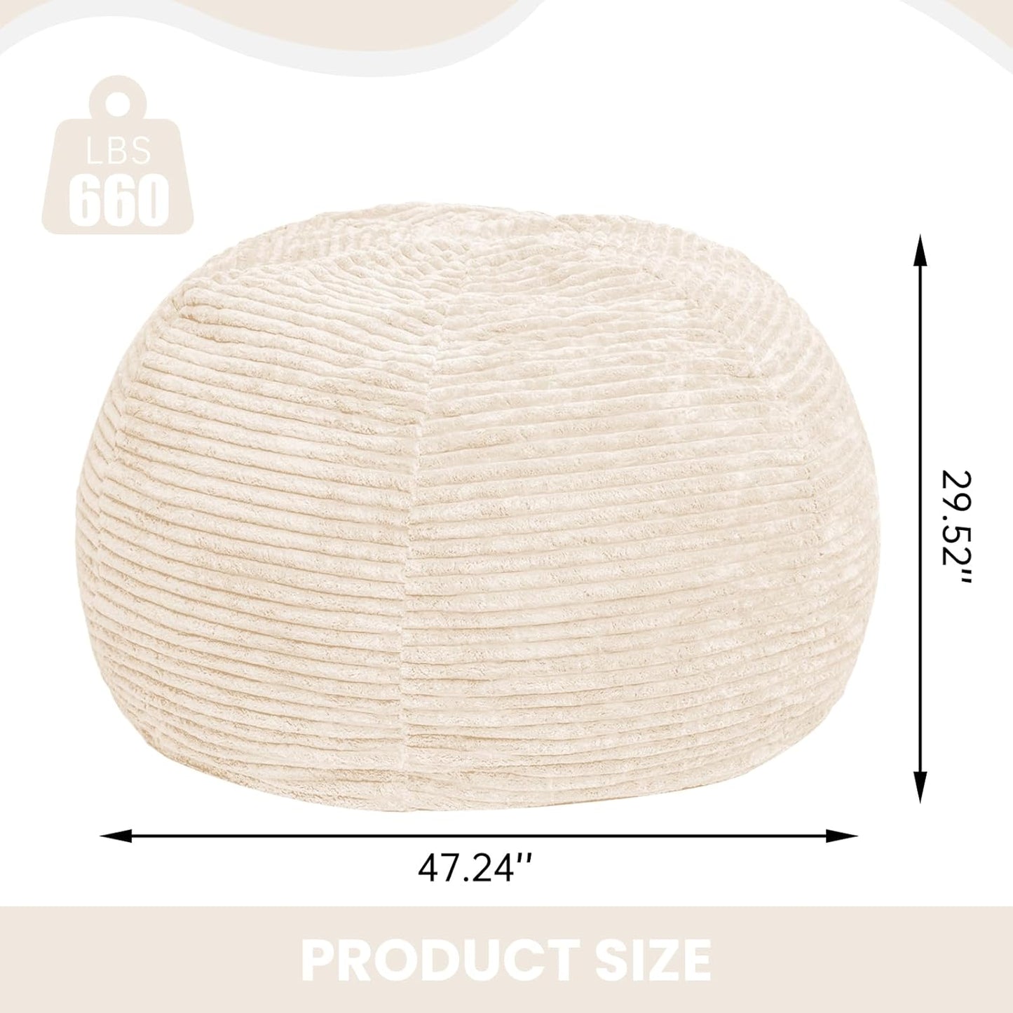 Large Bean Bag Chair, 5FT Giant Beanbag Chairs with Memory Foam Filled, Bean Bag Chairs for Adults, Ultra Soft Lazy Sofa for Living Room Bedroom (White)