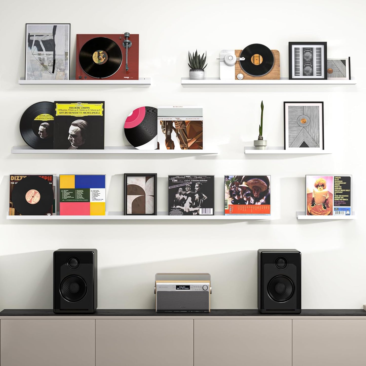 Heimlove Picture Ledge Shelf, Floating Shelves Set of 2, 36 Inches Picture Shelf for Wall with Ledge, Kids Bookshelf Wall Mounted for Living Room Bedroom Decor Books Photo Frames - White