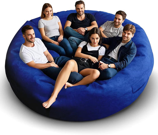 Bean Bag Chair for Adults 8FT,Soft Removable Cover for Teens/Girls Bedroom,Fluffy Giant Round Floor Beanbag Lounger Chairs (No Filler,Sapphire)
