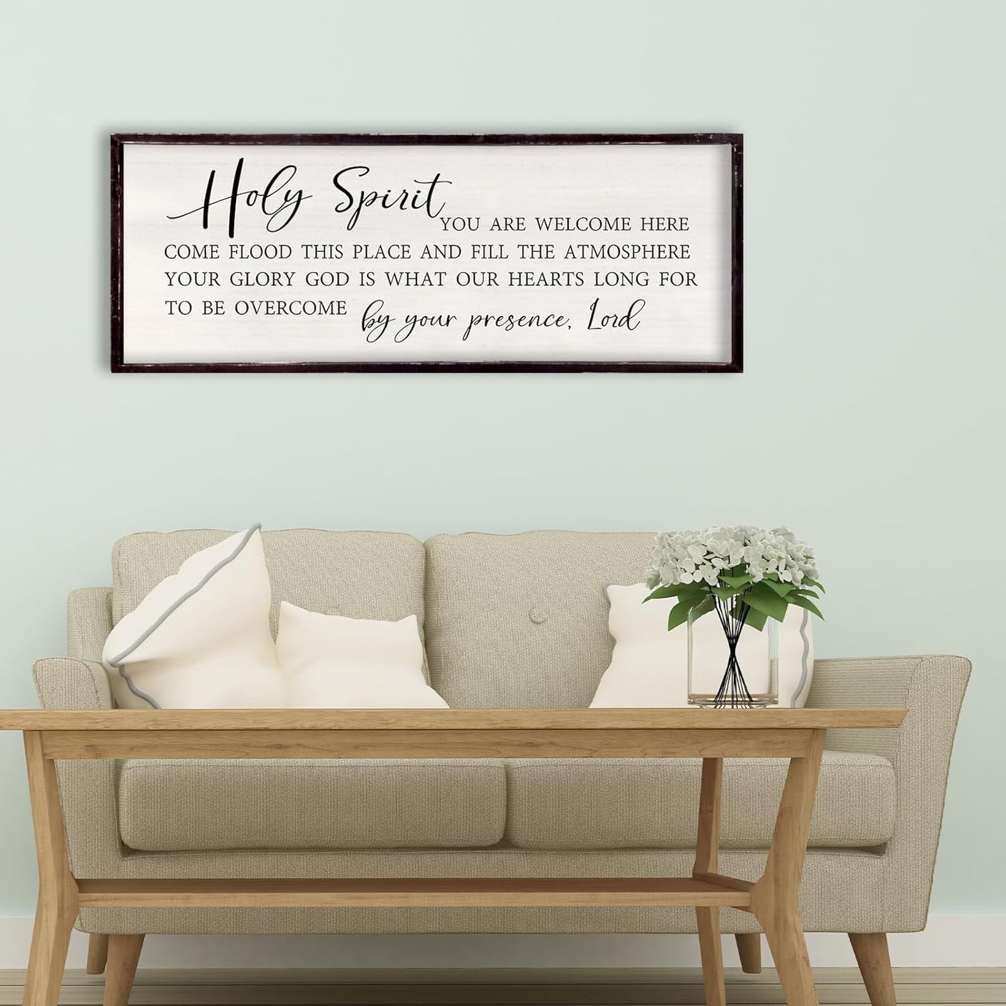 Holy Spirit You are Welcome Here Wall Decor 32"×12" Quote Bible Verse Religious Christian Scripture Wall Art Sign (Black)