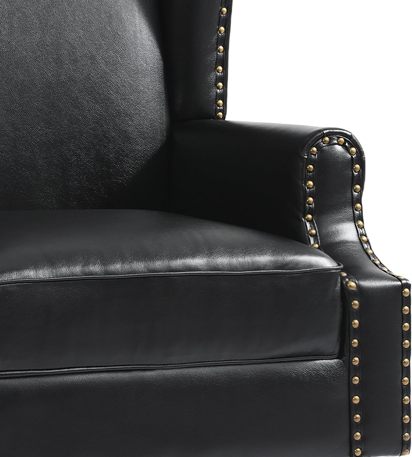 UIXE PU Leather High Back Accent Chair, Upholstered Armchair for Living Room, Retro Wingback Arm Chair Nailhead Trim Single Sofa Bedroom Reading Seat with Solid Wood Legs - Black