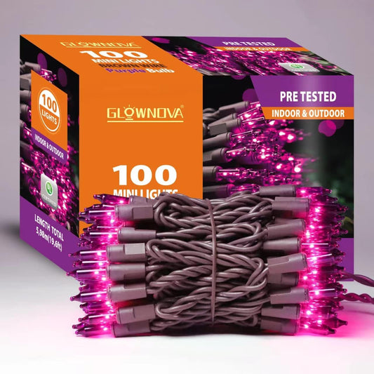 Brown Wire, Purple Incandescent Bulb 100 Mini String Lights for Indoor Halloween Tree Home Garland Birthday Wedding Party Festival Decoration