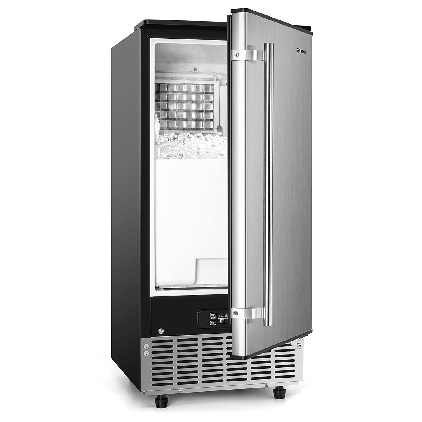 EUHOMY 15" W Commercial Under Counter Ice Maker Machine, 90 Lb/Day Auto-Cleaning & 24H Timer, Gravity Drainage,Stainless Steel Built-in Freestanding Ice Maker, 24 Lb Bin, Ideal for Commercial & Home