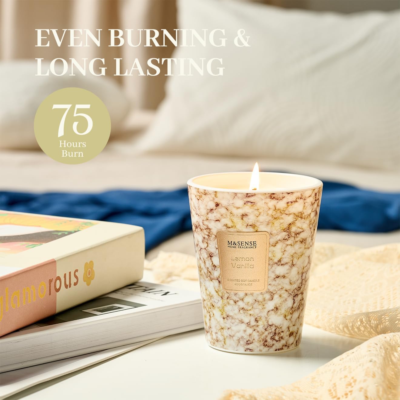 M&SENSE Sugared Lemon Zest Scented Candles for Home, Lead-free Wick Highly Scented Jar Candles, 14.1 Oz 80 Hours Lasting Burning Candles Gifts for Women, Relaxing Aromatherapy Candle for Stress Relief