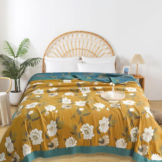 Boho Throw Blanket for Bed - 100% Pure Cotton Ultra Soft Rustic Quilt - Farmhouse Decor Bed Blankets, All Season Rustic Throw for Sofa Couch Chair(60"×80", Flower Branch 2)