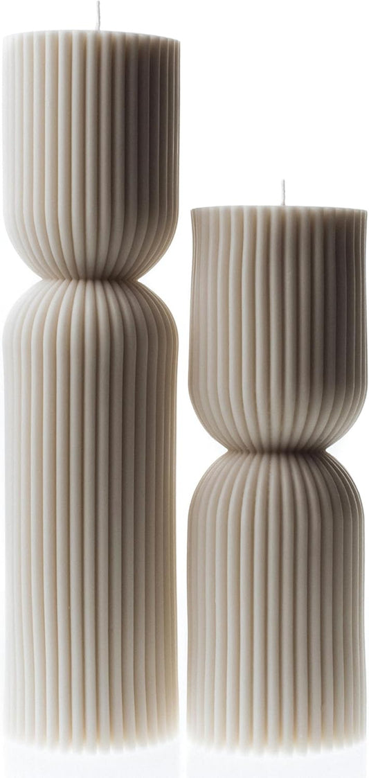 LAWA Hourglass Pillar Candle - Large Beautiful Handmade Pillar Scented Soy Wax Elegant Bubble Aesthetic Candle Housewarming Gift Home Room Shelf Decor Idea - White (Set of 2)