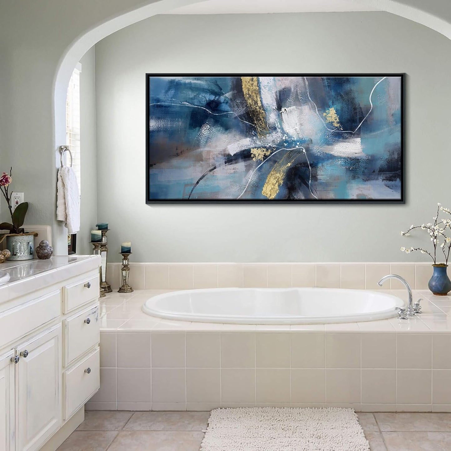 DUNHUANG ART Abstract Gold Oil Painting - Framed Wall Art for Living Room - Nordic Luxury Design Prints for Wall Decor - Ready to Hang - Perfect Home Decor & Gift 30"x60"