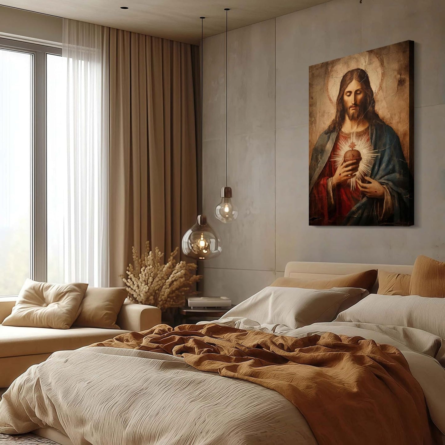 Framed Jesus Sacred Heart Canvas Painting Wall Art Christian Religious Poster Inspirational Bible Art Gallery Style Print for Bedroom Church Home Decor 24X36Inch Ready to Hang