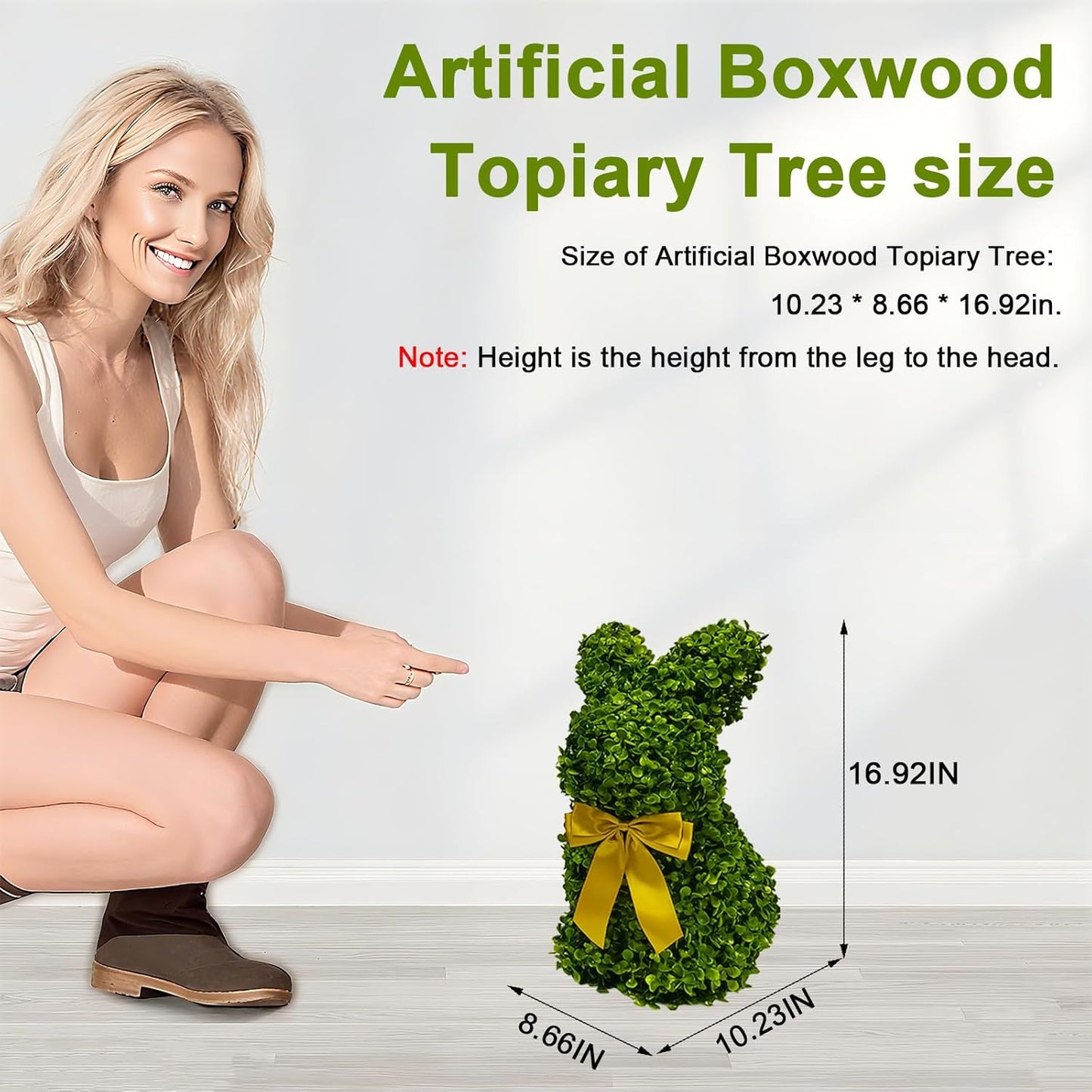 2 Pcs Artificial Bunny Shaped Topiary Trees, Artificial Green Boxwood Bunny Decorations with Gold Bow, Perfect for Indoor & Outdoor Front Porch, Easter& Garden Decor (Bunny Tree Without Base)