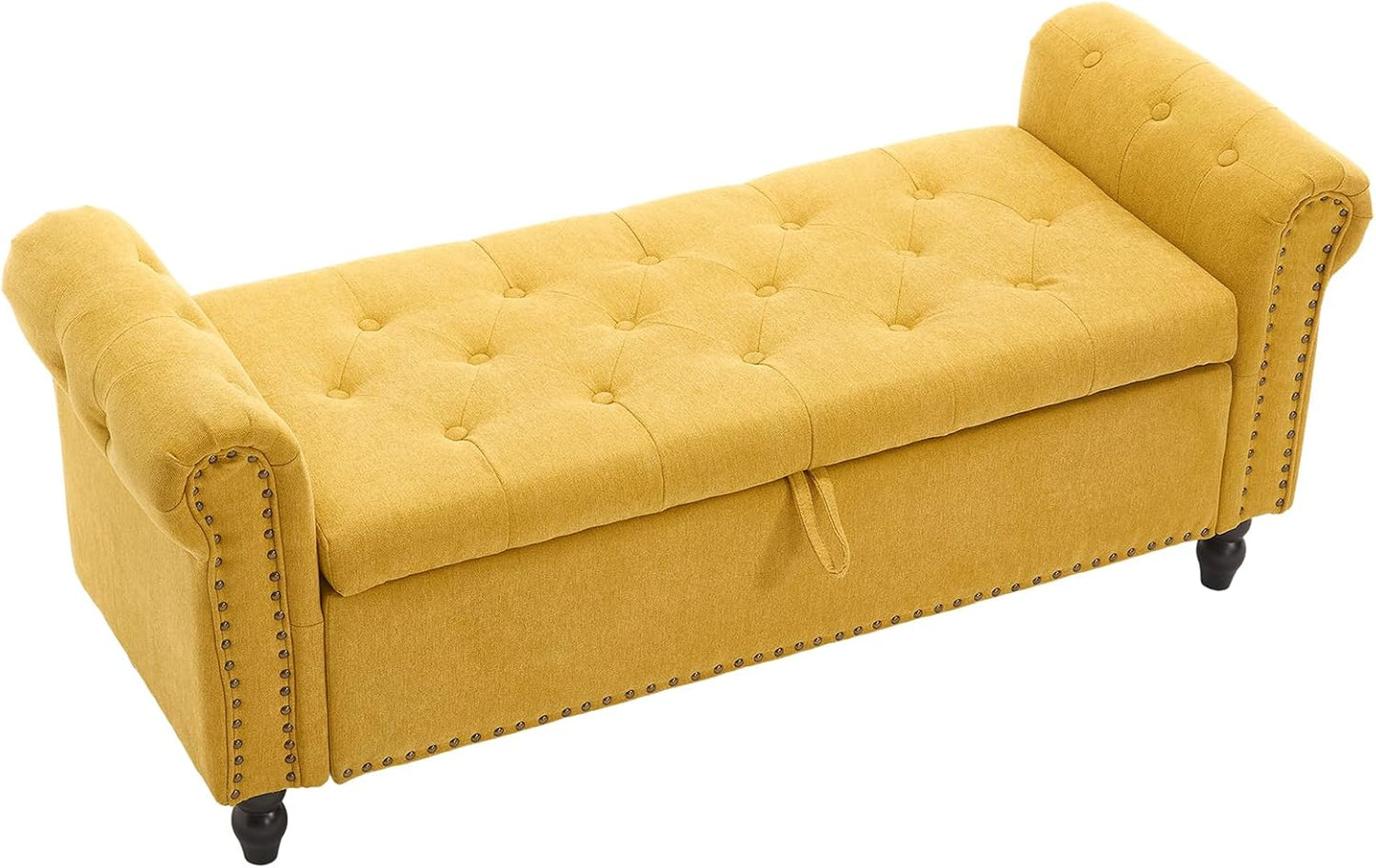 Furniliving 55” End of Bed Bench, Bedroom Bench with Button-Tufted, Large Upholstered Storage Ottoman Benches Window Bench with Storage Shoe Cabinet Bench, for Bedroom, Living Room, Linen, Yellow