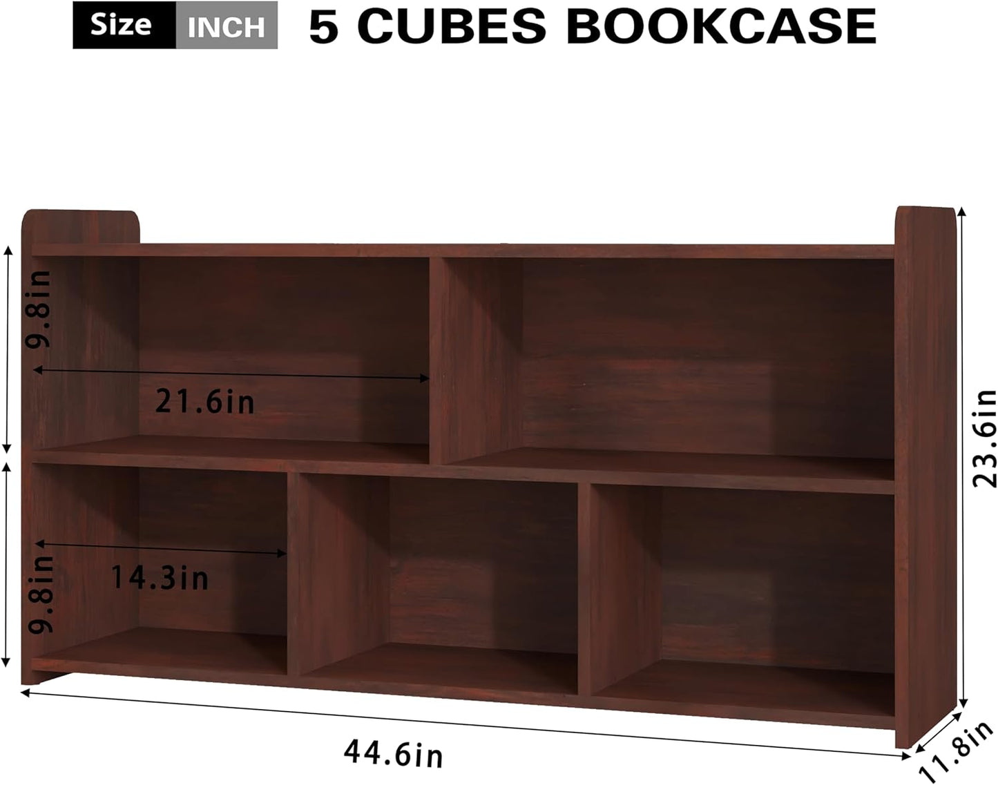 Book Shelf, 5 Cubes Storage Organizer, Open Shelf Wooden Bookcase, Freestanding Cherry Bookshelf Cube Shelf for Bedroom, Living Room, Home Office