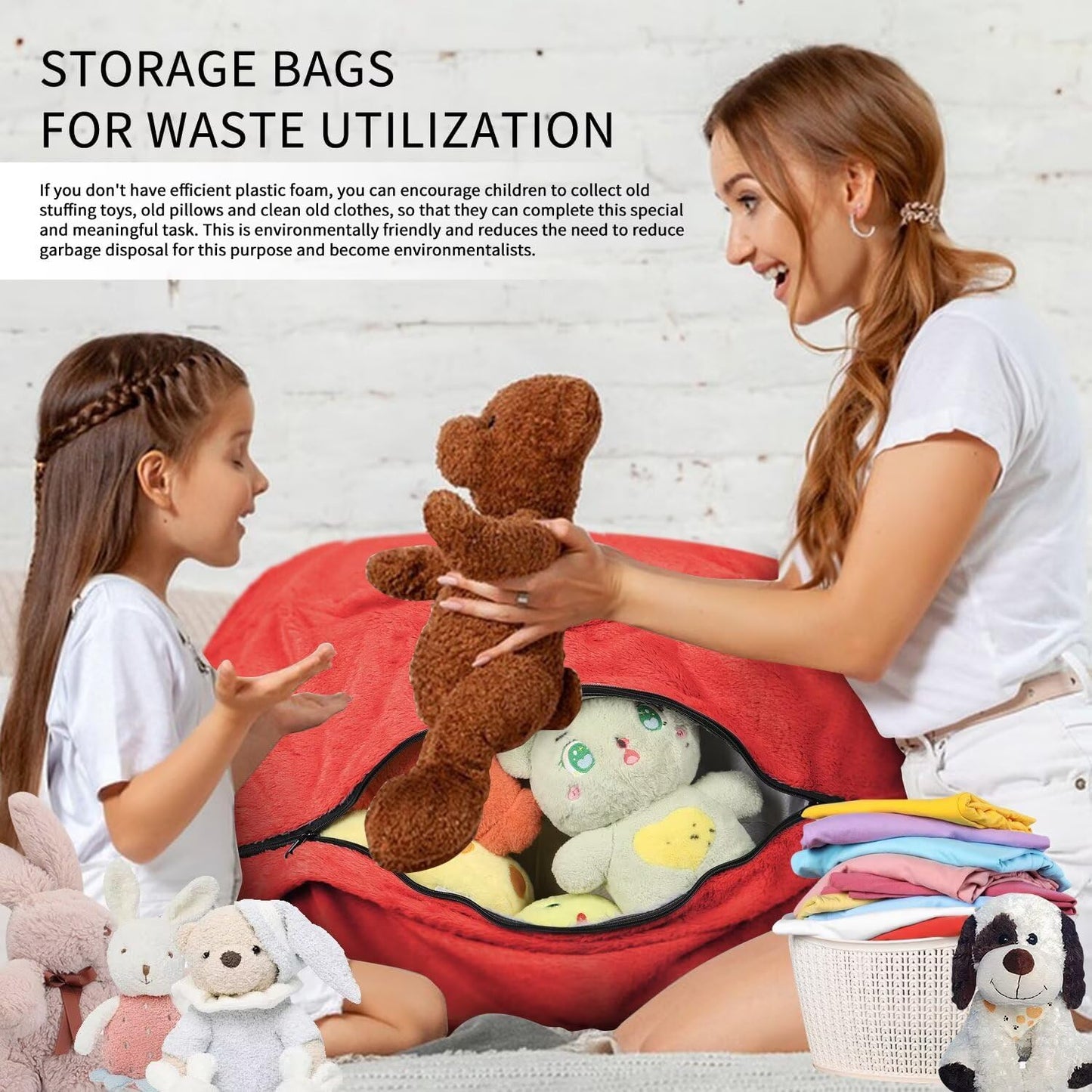 Bean Bag Chair for Adults 3FT,Soft Removable Cover for Teens/Girls Bedroom,Fluffy Giant Round Floor Beanbag Lounger Chairs (No Filler,Big Red)