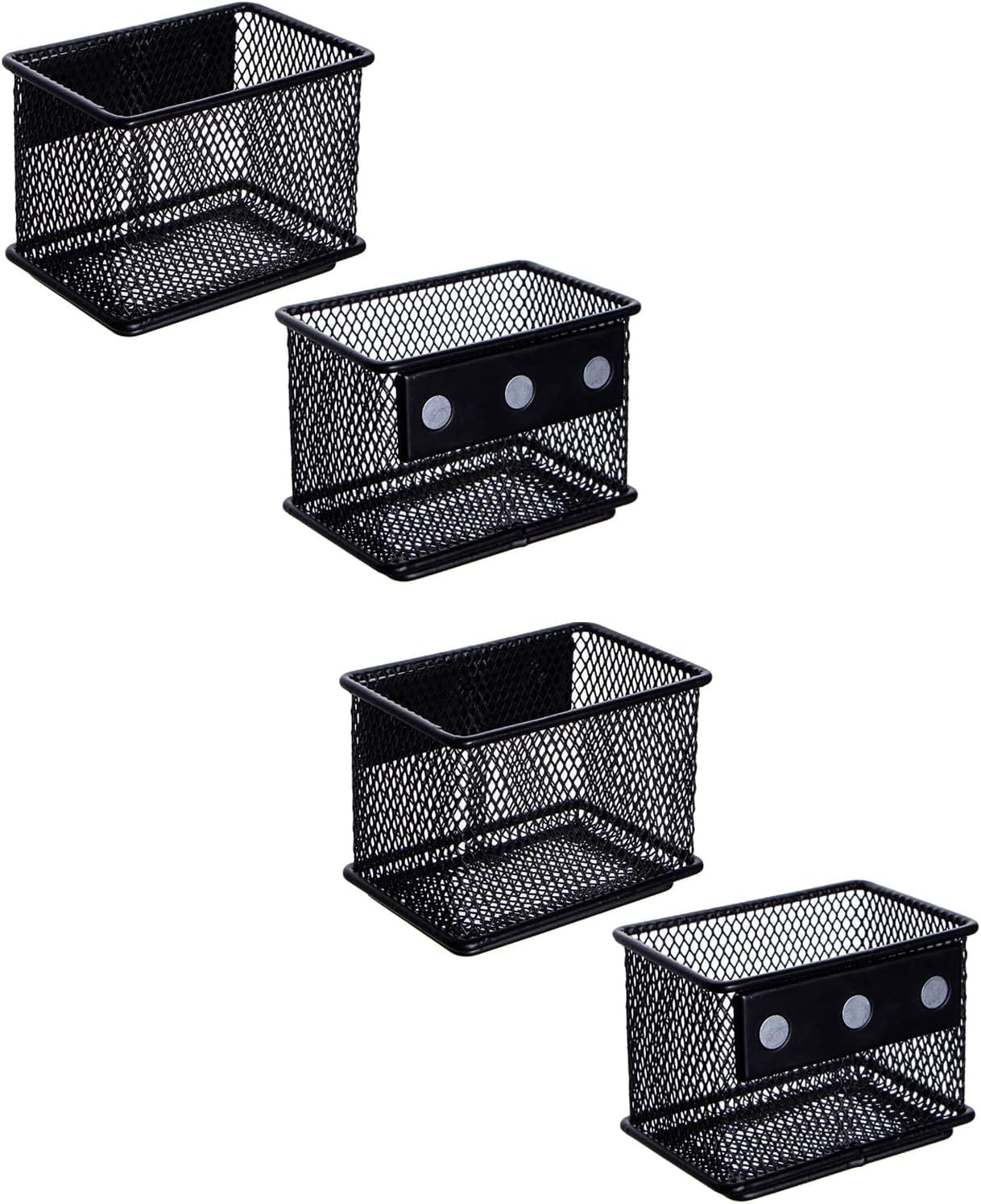 dedoot 4 Pack Magnetic Pen Holder, 3.45x2.3x2.6inch Magnetic Basket Locker Organizer Metal Mesh Pencil Memo Holder for Whiteboard, Fridge, Desk, Offices