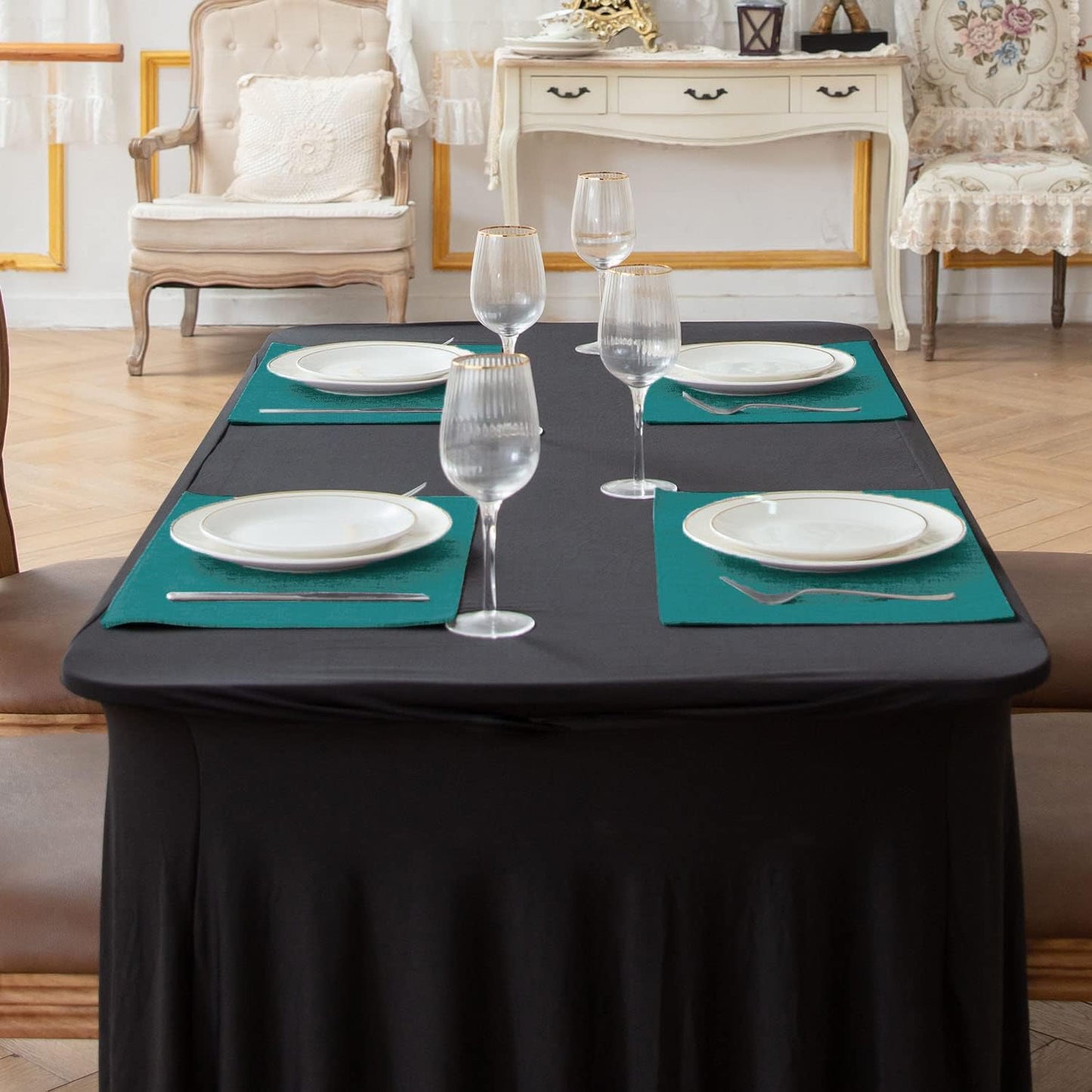 Cloth Placemats Set of 8, Linen Type Fabric Placemats Machine Washable Heat Resistant Placemats Wrinkle Free Thick Polyester Kitchen Place Mats for Dining Table (Teal Blue)