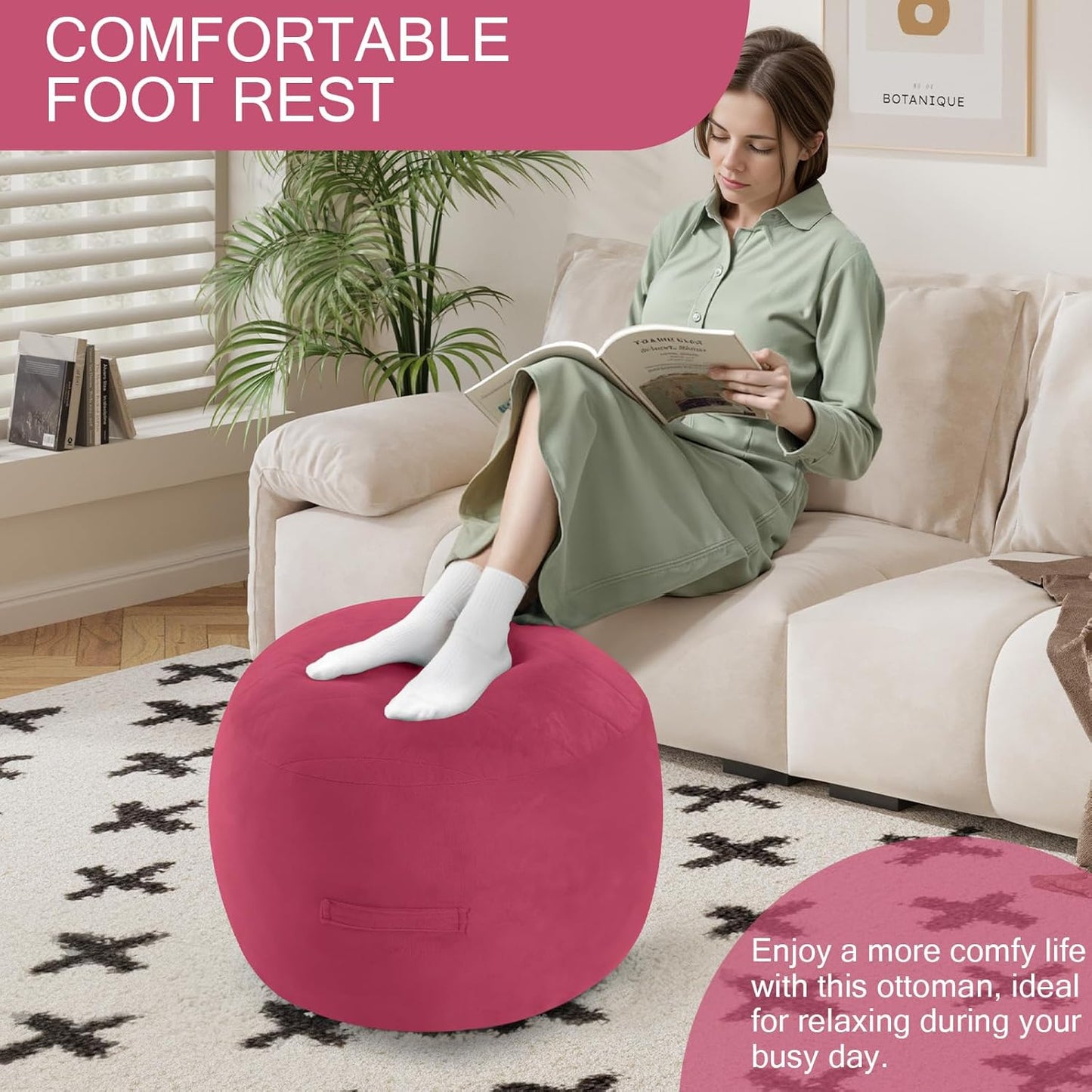 MeMoreCool Round Stuffed Pouf Ottoman Foot Rest, Floor Pouf Foot Stool with Soft Foam Chunk Filling, Small Round Ottoman Footstool Circle Footrest for Living Room
