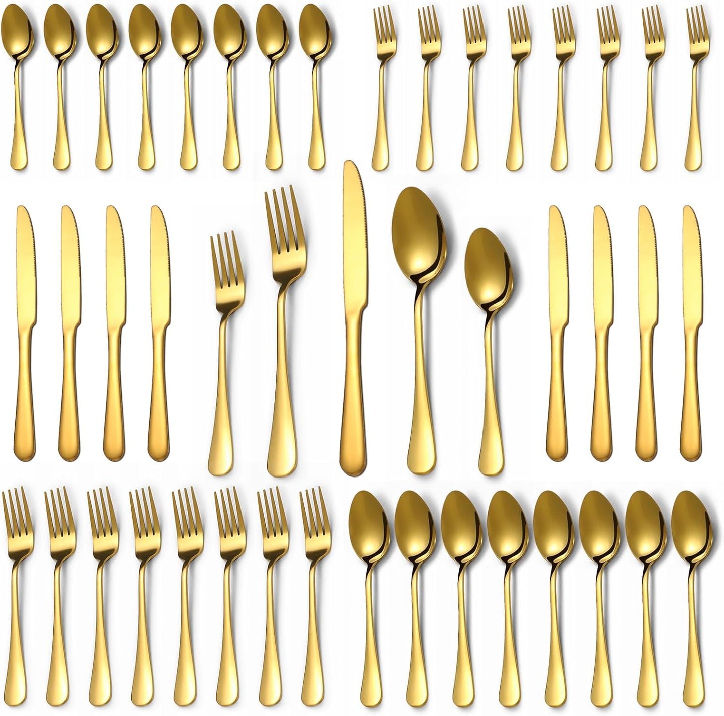Lazycorner 40 Pcs Gold Silverware Set for 8, Food Grade Stainless Steel Flatware Set Include Fork/Knife/Spoon, Mirror Polished Eating Utensils Sets, Reusable Silverwear Cutlery Set, Dishwasher Safe
