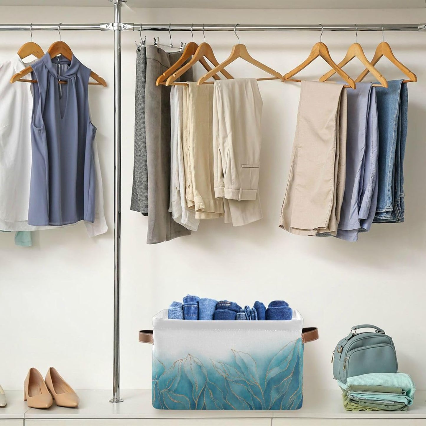 susiyo Foldable Storage Bins Storage Cubes Bin Baskets for Shelves with Handles Decorative Fabric Storage Baskets for Organizing Shelves Closet Nursery Home Toys 2 Pack,Luxury Blue Golden