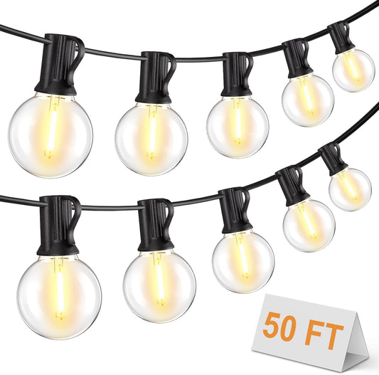 Bomcosy Outdoor String Lights,50 FT LED String Lights for Outside with Shatterproof Dimmable 25+1 Bulbs,Waterproof Connectable Outdoor Lights for Deck,Garden,Backyard,Balcony,Porch,Patio