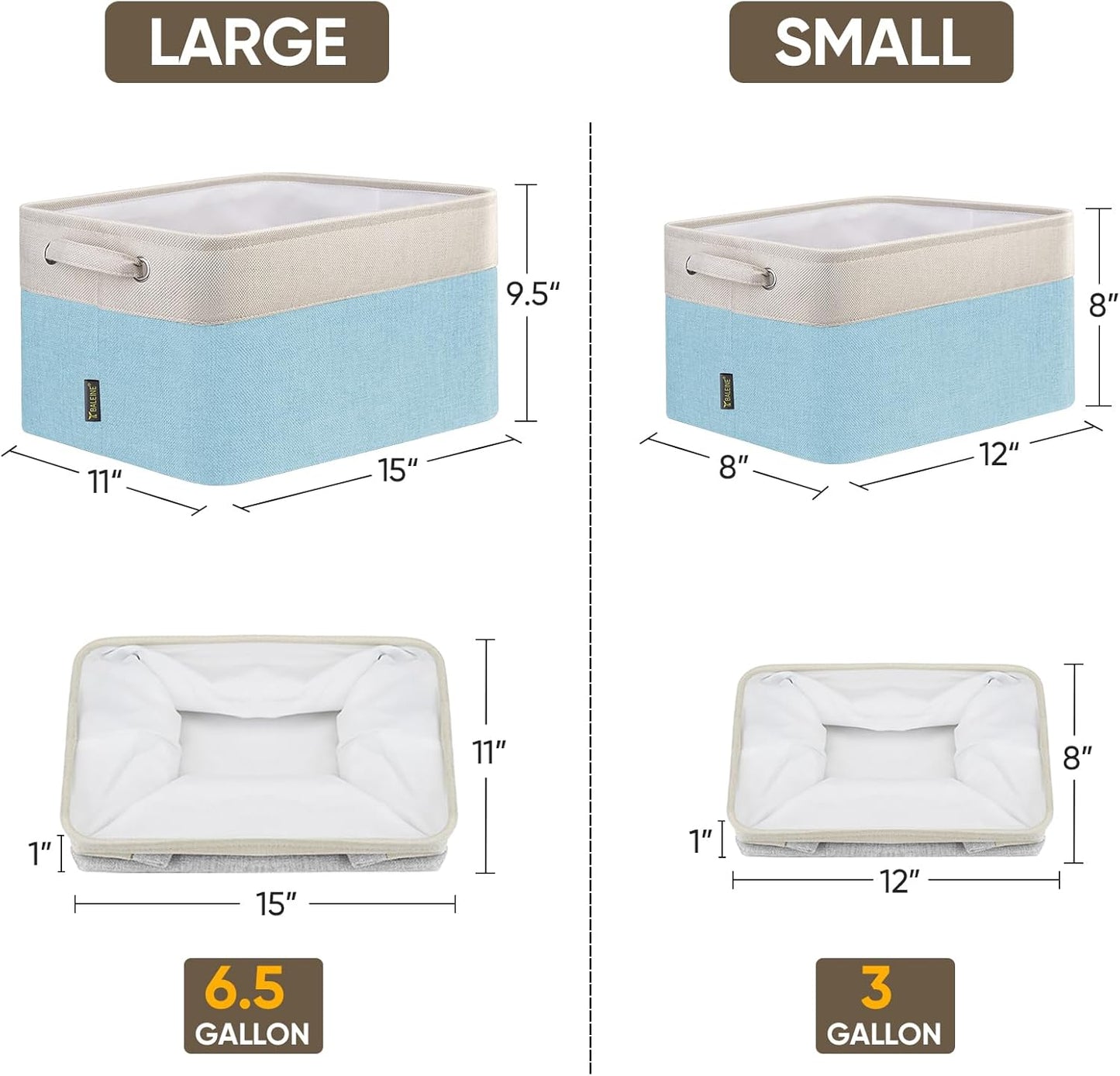 BALEINE 2 Pack Fabric Storage Bins for Shelves, Linen Storage Baskets for Organizing, Decorative Closet Bins for Clothes, Home (Skyblue, 15''x11''x9.5'')