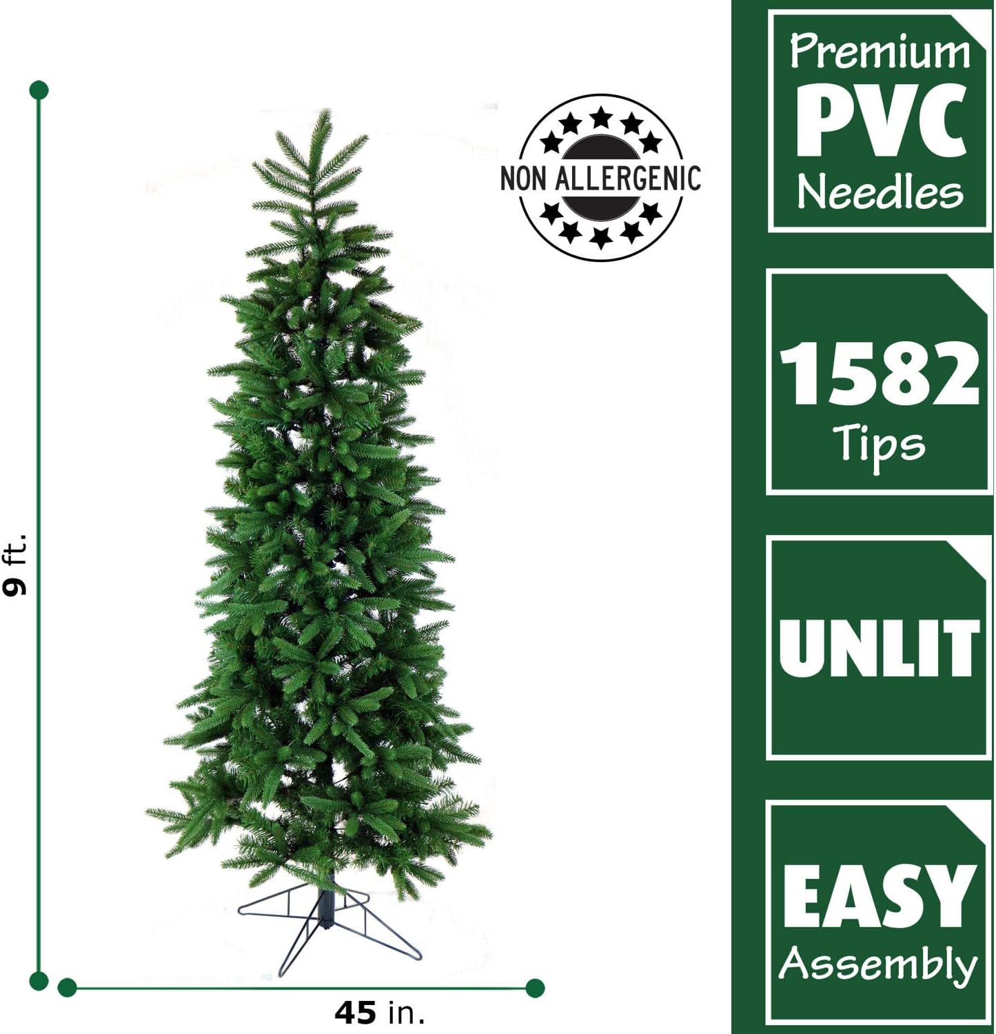 Fraser Hill Farm 9-Feet Unlit Carmel Pine Slim Green Artificial Christmas Tree, Realistic Foliage, Foldable for Easy Storage, Stand Included, Holiday Decor for Home, Office