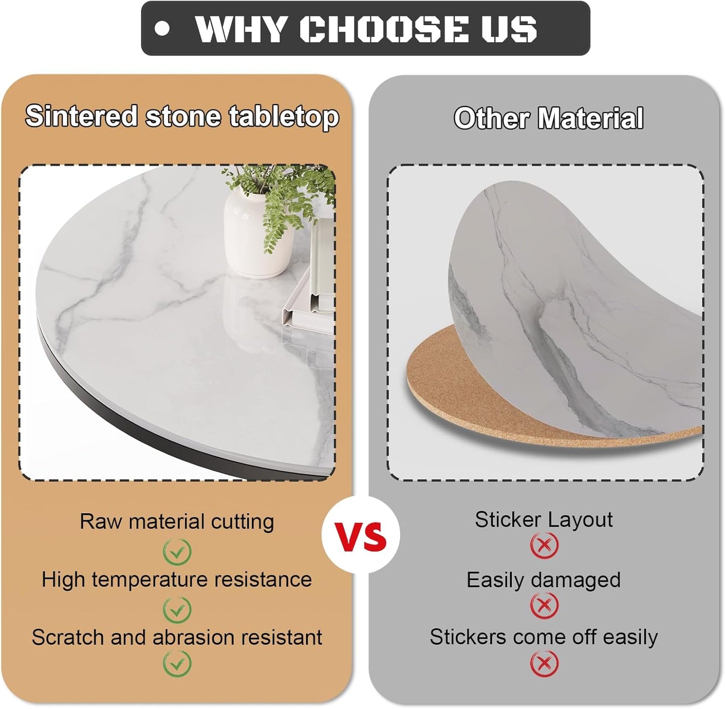 Round Nesting White Modern Decorative Coffee Table (Set of 2), Sintered Stone Top & Sturdy Metal Frame for Living Room