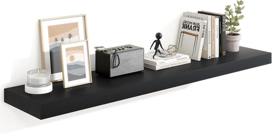 Heimlove 55 Inch Floating Shelves for Wall,10 Deep Large Black Wall Shelf with Heavy Duty Brackets,Wall Mounted Storage & Display Shelves for Bedroom,Living Room,Kitchen,Office