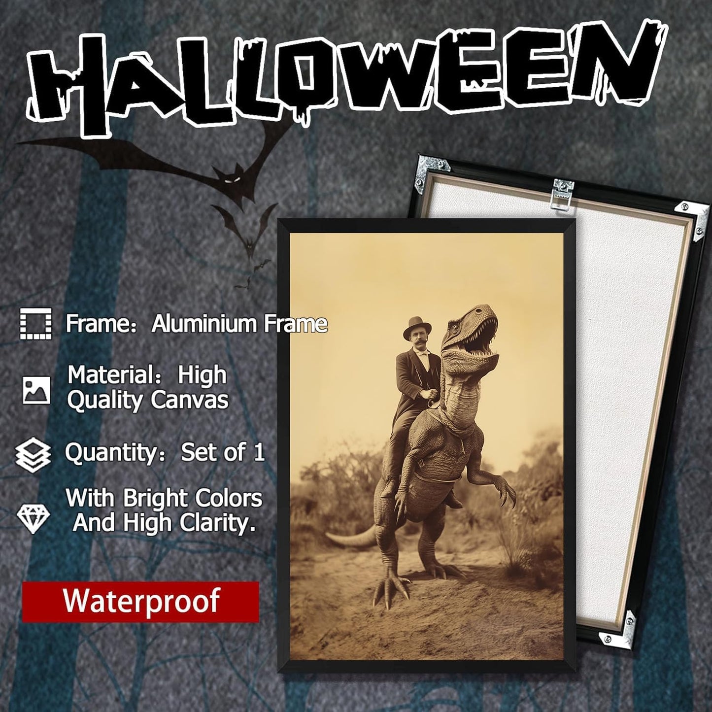 Generic Goth Decor Antiqued Wicca Art Poster Dark Academy Dinosaur And Cowboy Canvas Wall Art Horror Posters Spooky Indoor Art Family Bedroom Office Space Decor 16X24inch Aluminum Framed