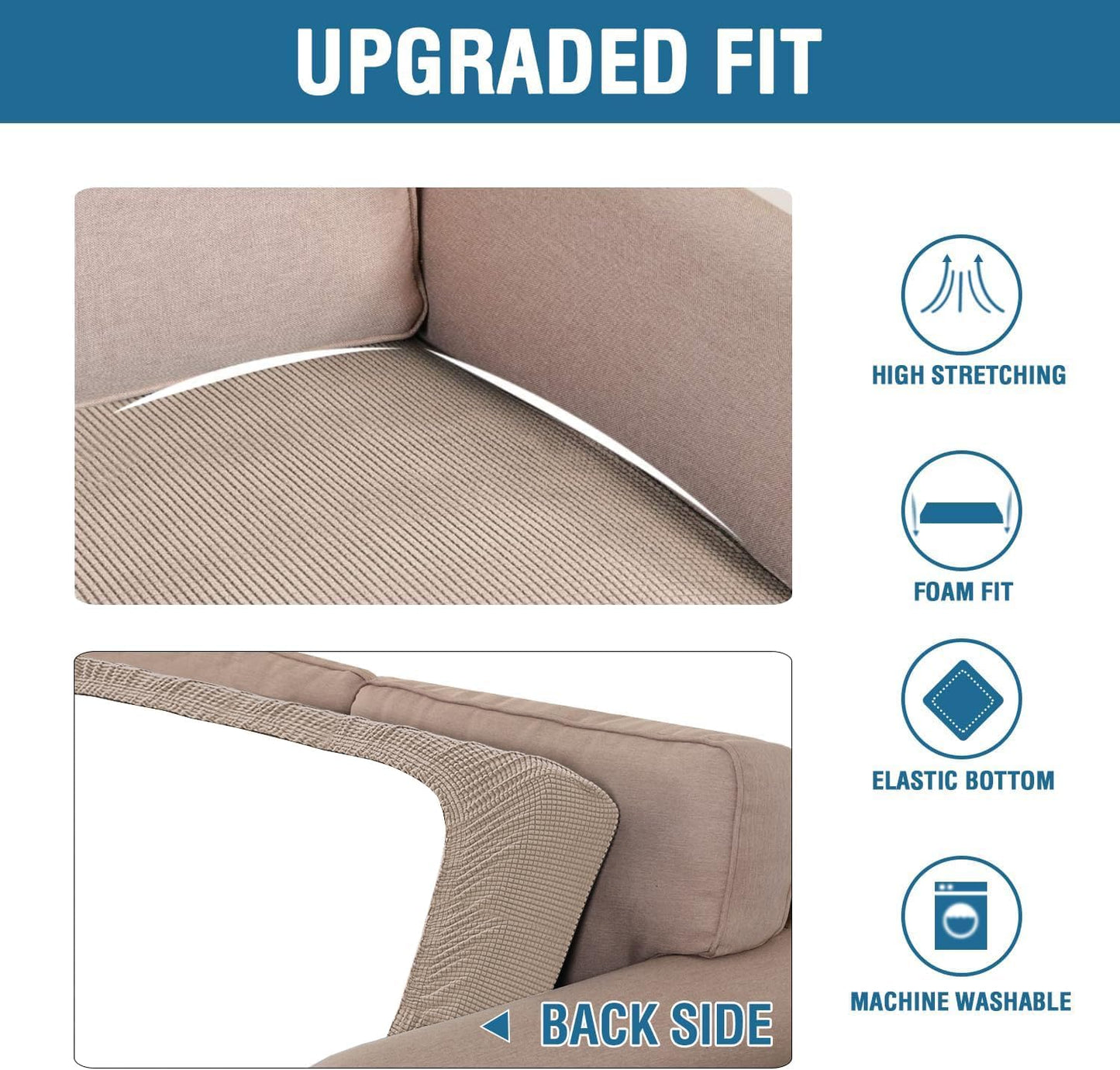 H.VERSAILTEX Super Stretch Individual Seat Cushion/Couch Slipcover Sets Thick Jacquard Textured Twill Fabric (3 Piece Sofa Covers, Sand)