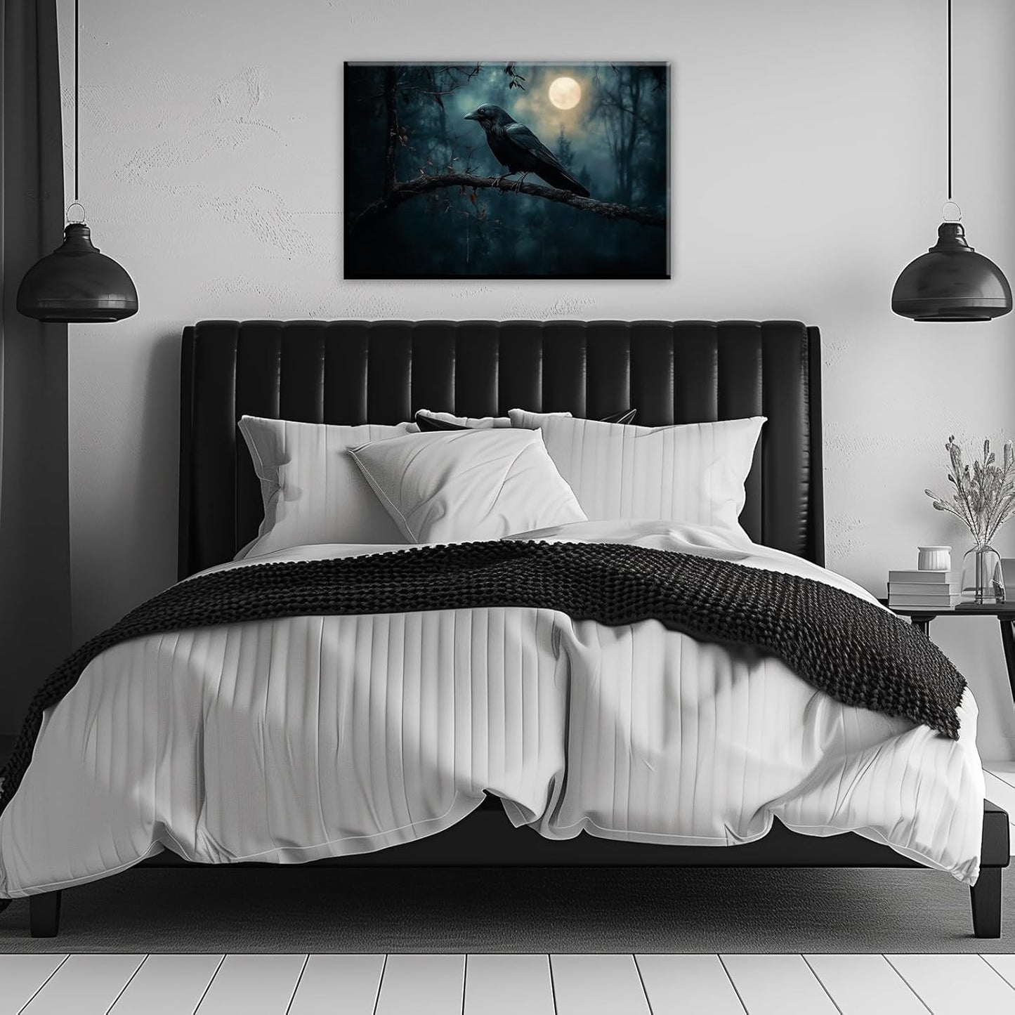 Crow Picture Wall Art Black Crow Canvas Prints Vintage Halloween Decoration Gothic Raven Art Poster Dark Academia Spooky Painting Horror Picture Home Decor(Artwork-2,16"x24")