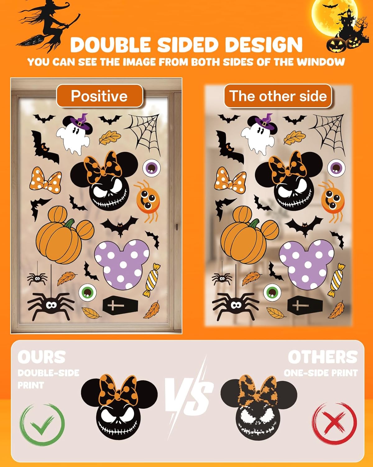 Halloween Window Clings - 9 Sheets 129 Pcs Cute Happy Halloween Window Decorations Indoor for Home Party Eyes Pumpkin Ghost Bats Stickers for Glass Double-Sided Removable Static Glass Decals