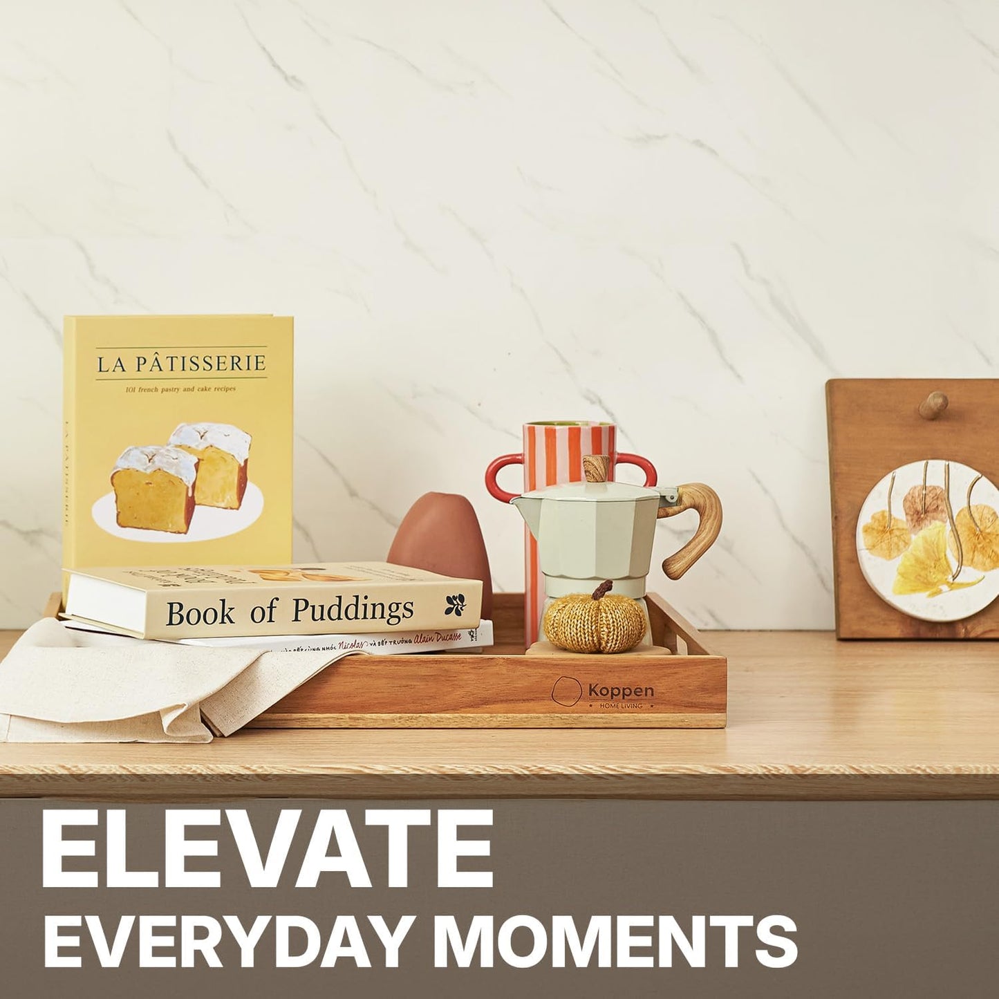 Koppen Acacia Wood Serving Tray with Handles, 17" x 13.86", Large Wooden Platter for Breakfast, Ottoman Tray for Party, Snacks, Fruit, Coffee Table, Living Room, Sofa, Bed, Outdoor