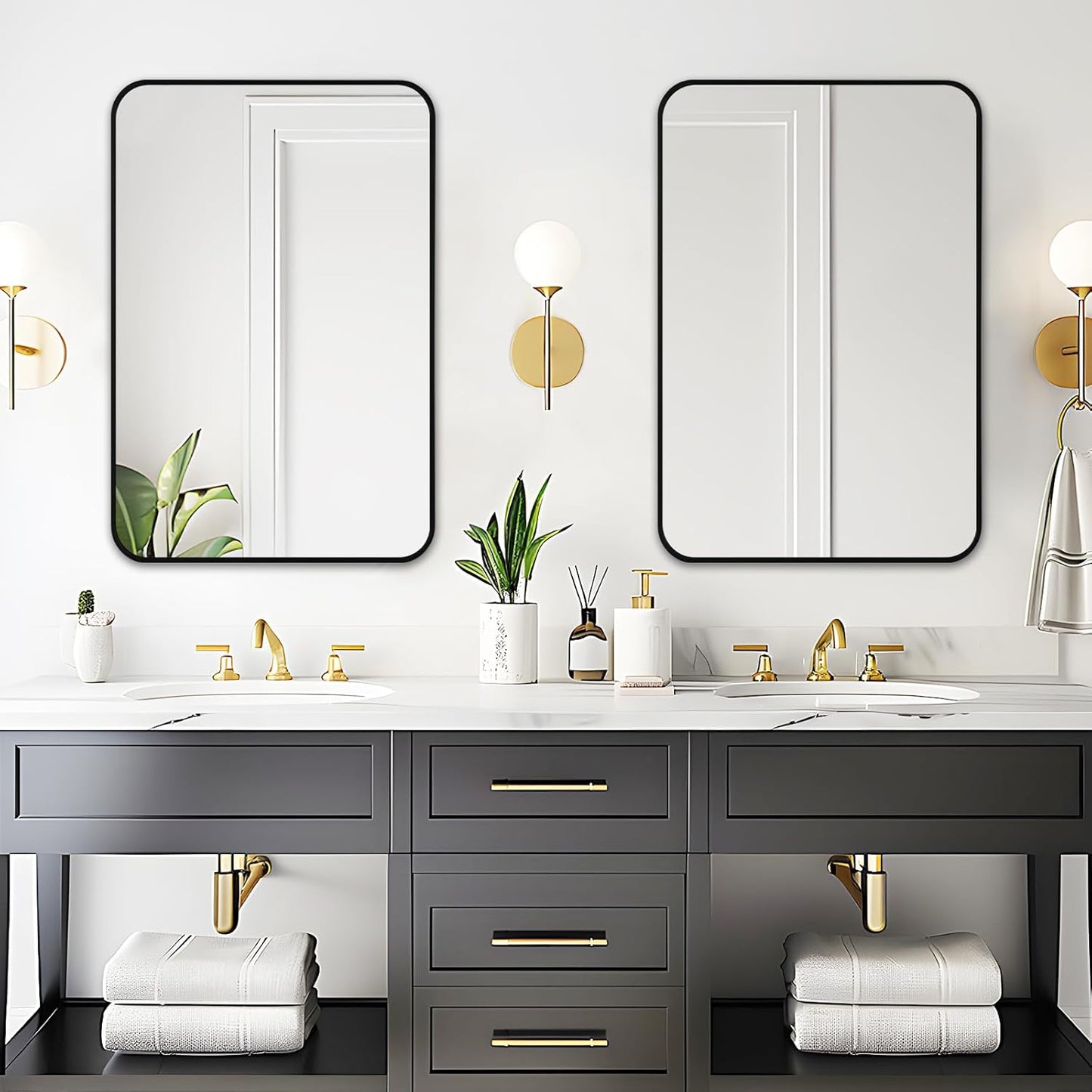 Fabuday Small Black Bathrrom Mirror for Over Sink - 16x24 Framed Rectangle Wall Mirror, Matte Metal Rectangular Vanity Mirrors for Bedroom, Living Room, Entryway, Hallway, Horizontally/Vertically