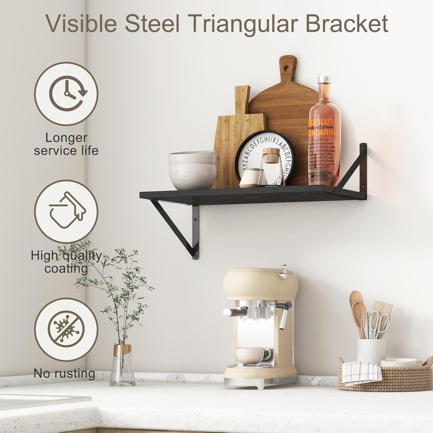 Fun Memories 20 Inch Floating Shelves for Wall, Black Bathroom Shelves Set of 2, 12 Inch Deep Wall Shelf for Bedroom, Kitchen, Large Home Decor Shelves Farmhouse Storage Shelf