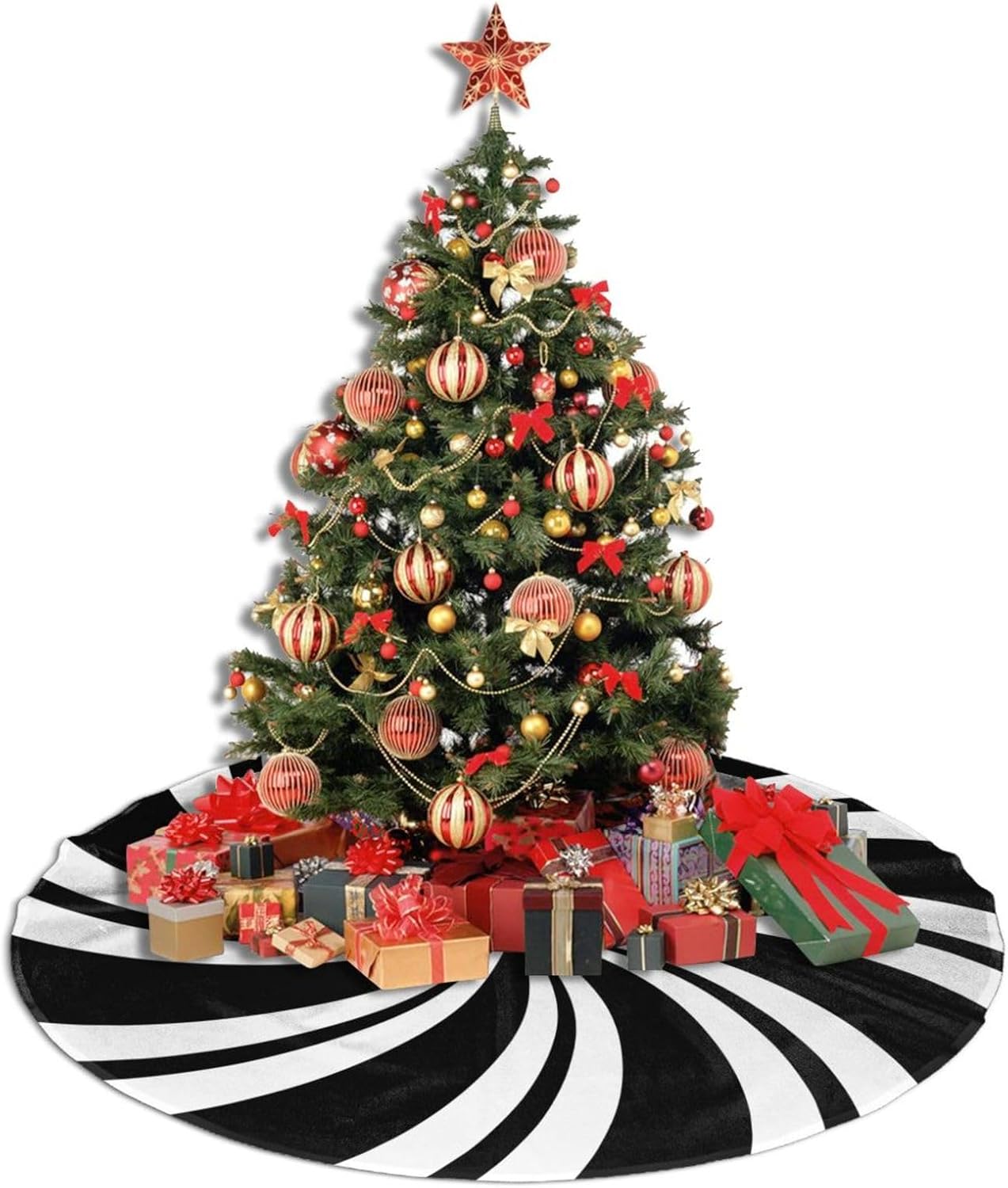 Christmas Tree Skirt,Mint Sugar Double Swirl Candy Black Xmas Tree Skirt Rustic Farmhouse Tree Skirt for Christmas Decor Xmas Holiday Home Party Decorations30