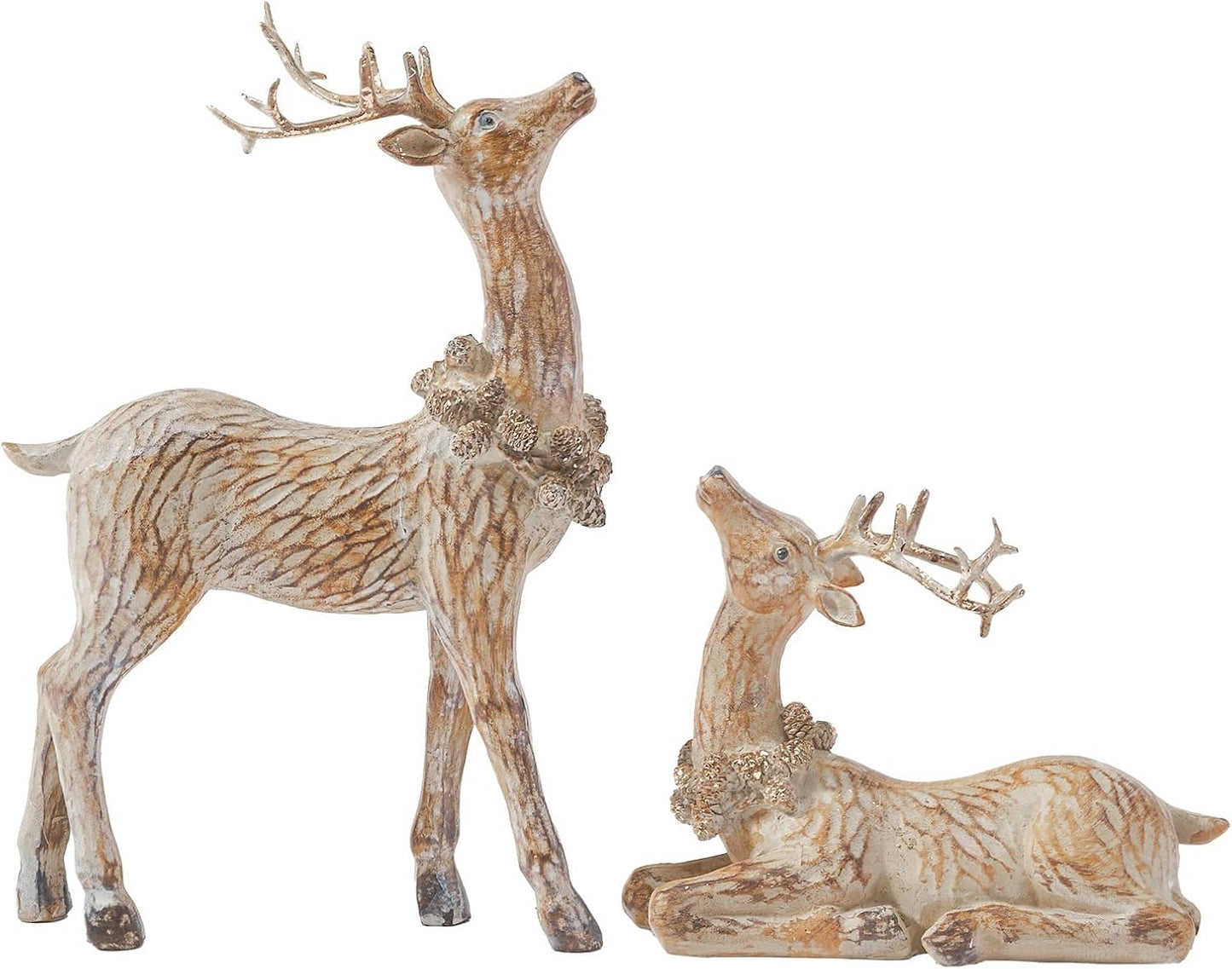DN DECONATION 2pcs Reindeer Christmas Figurines, Tabletop Reindeer Small Christmas Decor, Brown Resin Deer Statue, Holiday Home Décor Accents for Xmas Office Living Room & Bedroom Decorations