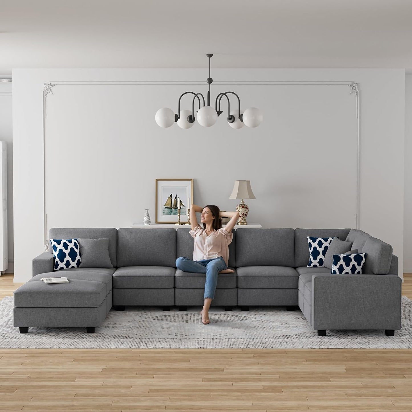 L Lengend Vansen Modular Sectional Sofa U Shaped Couch with Ottoman Modern Reversible Corner Sectional Couch for Living Room (Dark Grey, U Shaped Sofa-5)