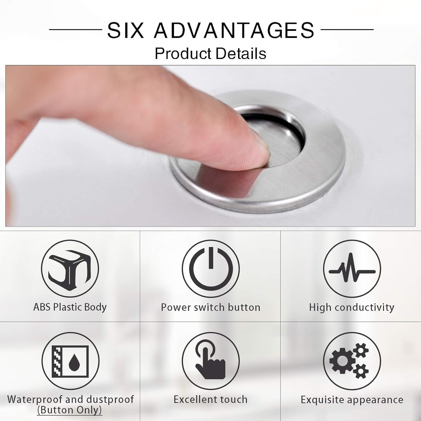 Garbage Disposal SinkTop Air Switch Kit with Long Button,Brass Made Cover,Brushed Nickel